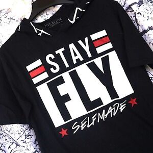 Five.By.Five Mens Stay Fly Selfmade Short Sleeve Hoodie Black S 60TD4791